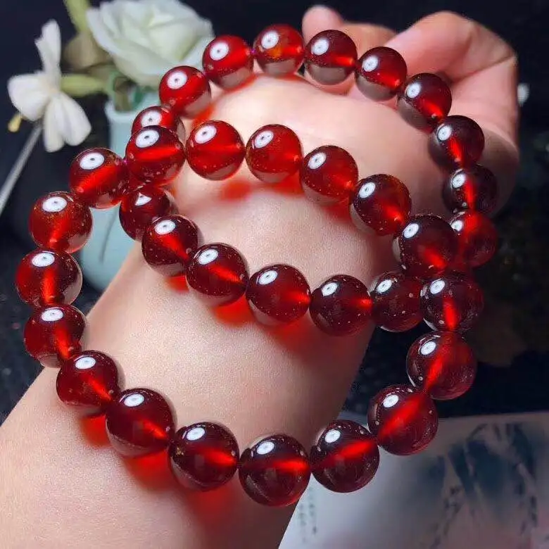 

Natural Orange Red Garnet Bracelet Gemstone Women Men 7mm 8mm 9mm 10mm Stretch Crystal Round Bead Bracelet AAAAA