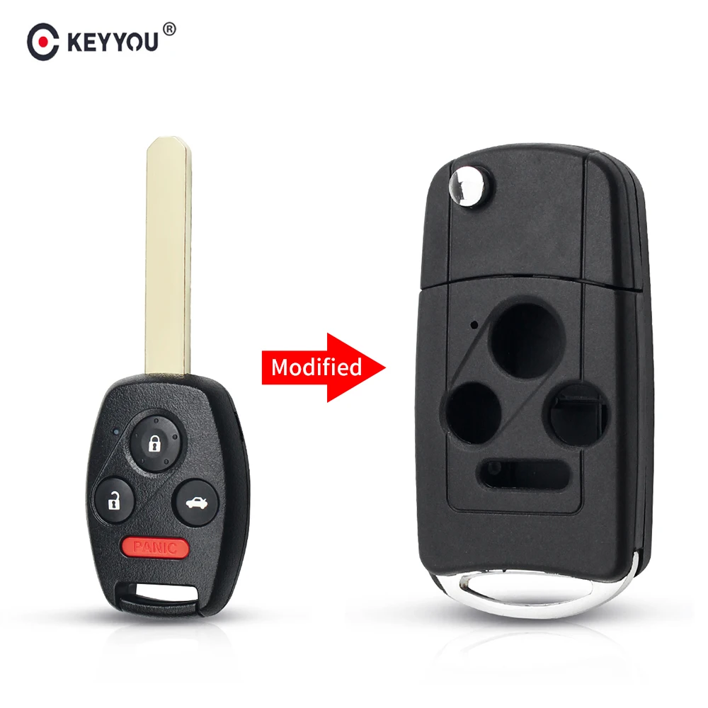 KEYYOU Modified Keyless Entry 2/3/4 Buttons Flip Remote Car Key Fob For Honda Accord CRV Pilot Civic 2003 2004 2005 2006 2007