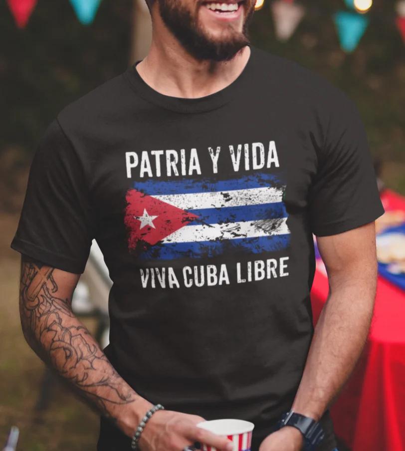 Viva Cuba Libre Vintage Cuba Flag Patria Y Vida Cuba Shirts Cotton Men Basic Tops  Tee Shirt