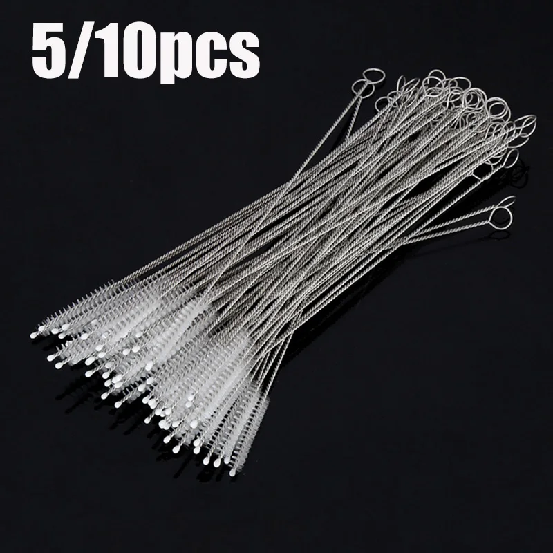 5/10pcs 6mm Drinking Straws Cleaning Brushes Stainless Steel Soft Hair Glass Tube Cleaner Reusable Straw Bottle Cleaning Tools