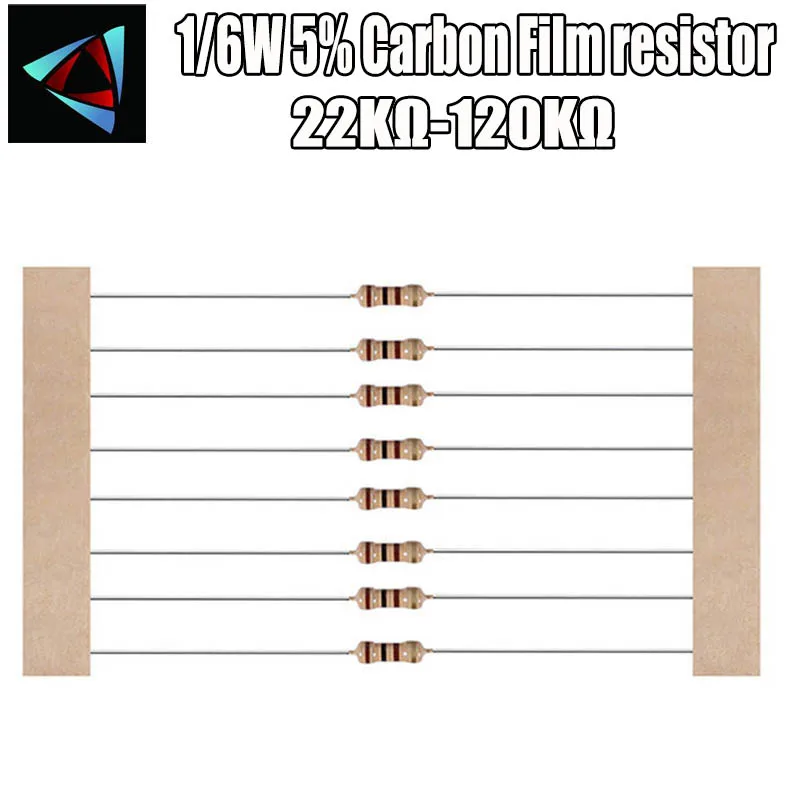 

100pcs 1/6W 5% Carbon Film Resistor 22K 24K 27K 30K 33K 36K 39K 43K 47K 51K 56K 62K 68K 75K 82K 91K 100K 120K ohm