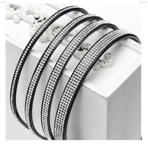 2022 New Fashion Black Rhinestones Wide Side Shiny Headband  Hair Accessories Headwear