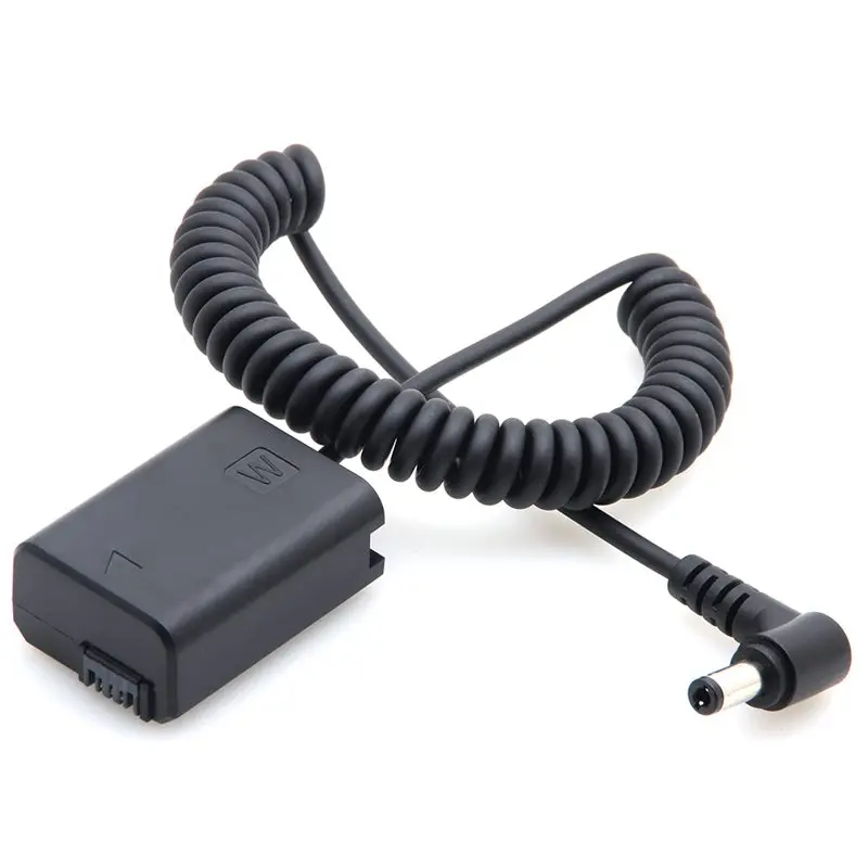 Retail Np-Fw50 Dummy Battery Pack Coupler Adapter With Dc Male Connector Power Coiled Cable For Sony A7 Mark Ii A6300 A6000