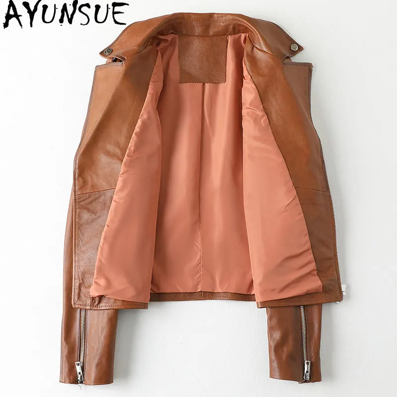 AYUNSUE – veste en cuir De mouton pour femme, manteaux De motard, printemps-automne 2021, 100%