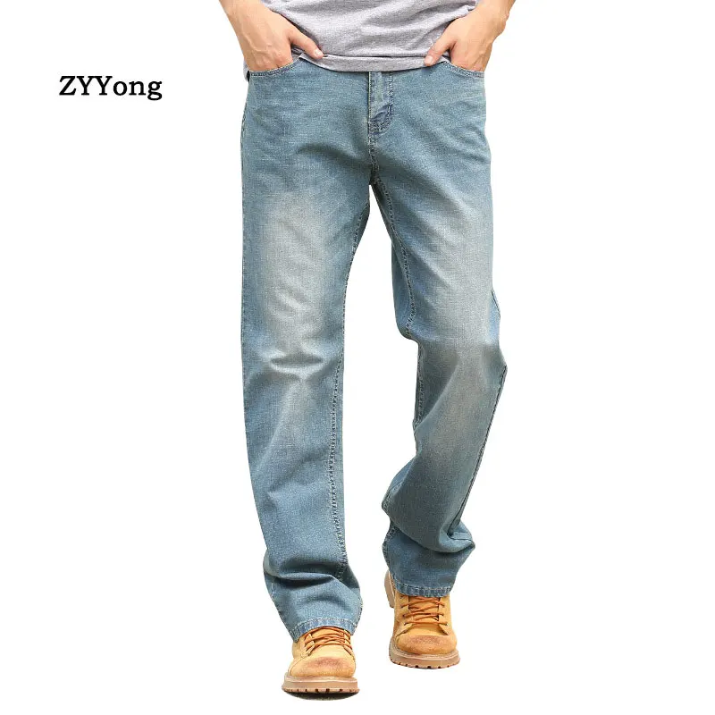 Summer Thin section Baggy Men Jeans Trousers Straight Large Size Elastic Retro Leisure Denim Pants Hip Hop Streetwear Blue Jeans