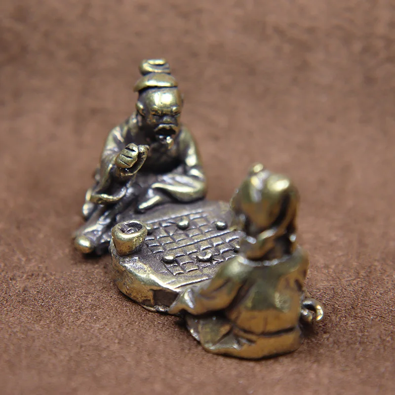 Antique Brass Old Man Playing Chess Miniatures Figurines Tea Table Ornaments Home Decorations Crafts Accessories Desktop Decors