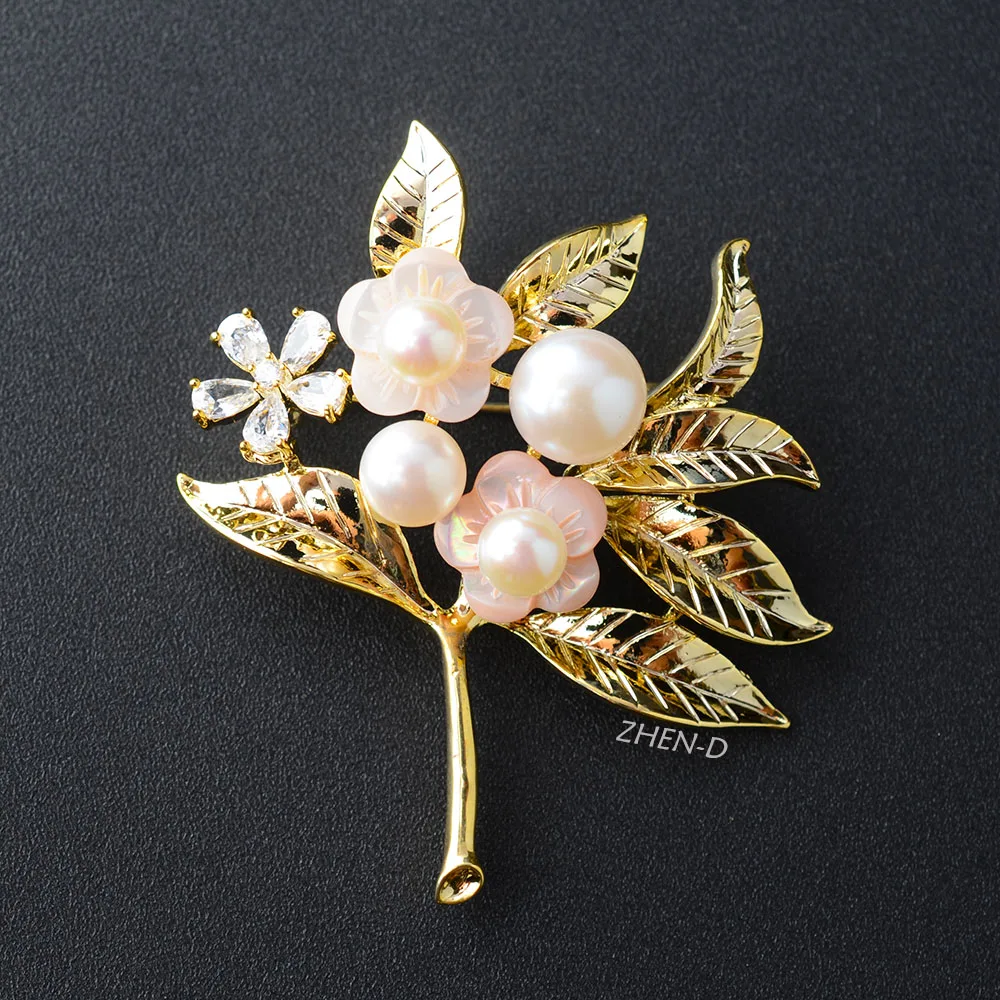 

ZHEN-D Jewelry Romantic Bouquet Corsage Flower Brooch Freshwater Pearls Elegant gift Lapel Pins Wedding suit clothes Decoration