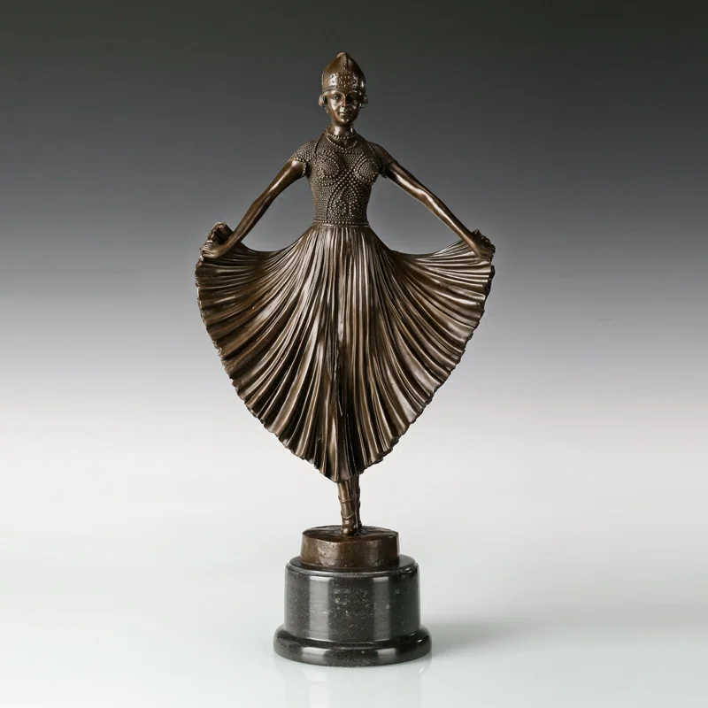 

Bronze Woman in Dress Dance Sculpture Classical Female Figurine Art Wonderful Home Office Decoration