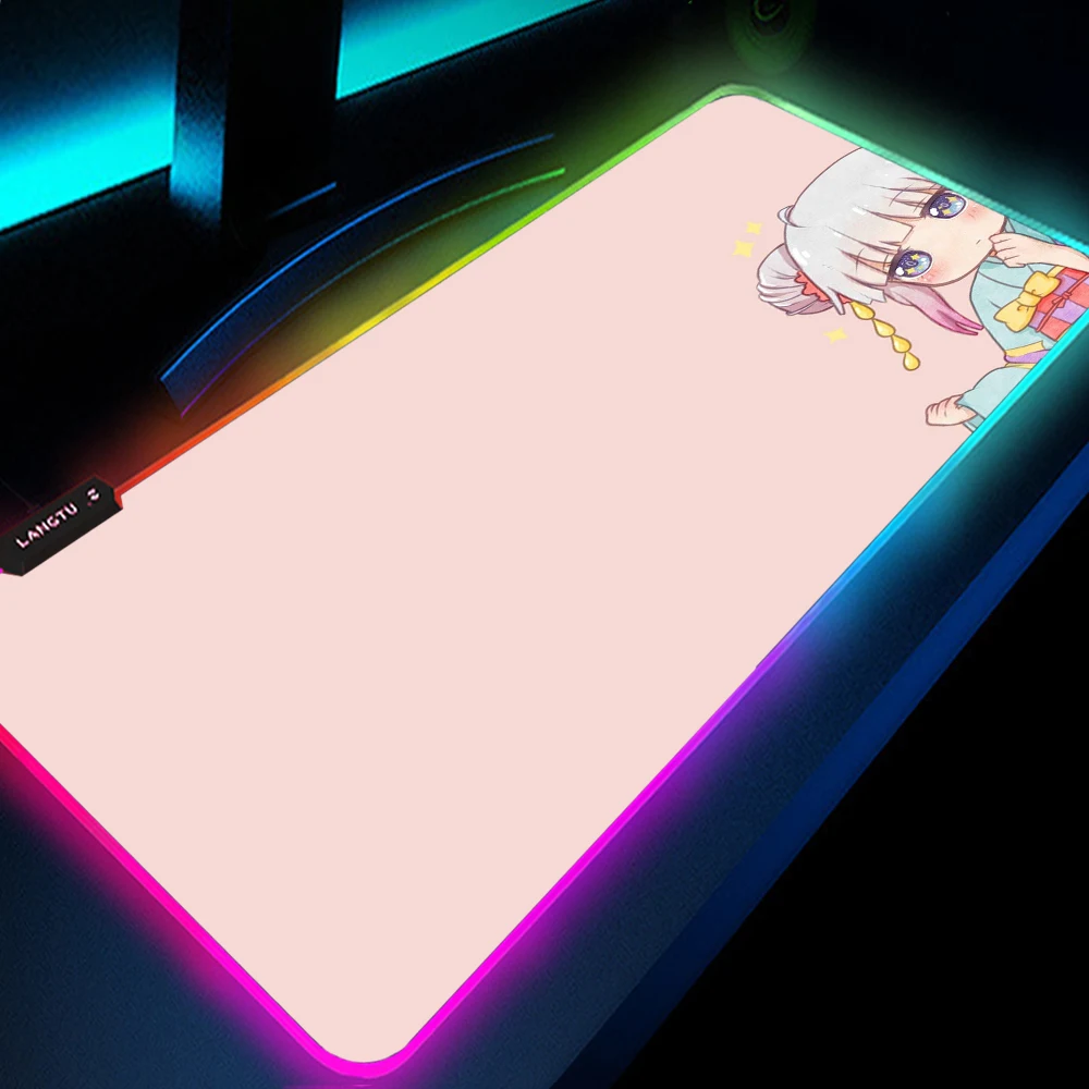 Kanna Kamui tastiera Pad Rgb Mouse Pad Gamer Girl Anime Mat Mousepad rosa carino Kawaii accessori da gioco tappetino antiscivolo Computer Led