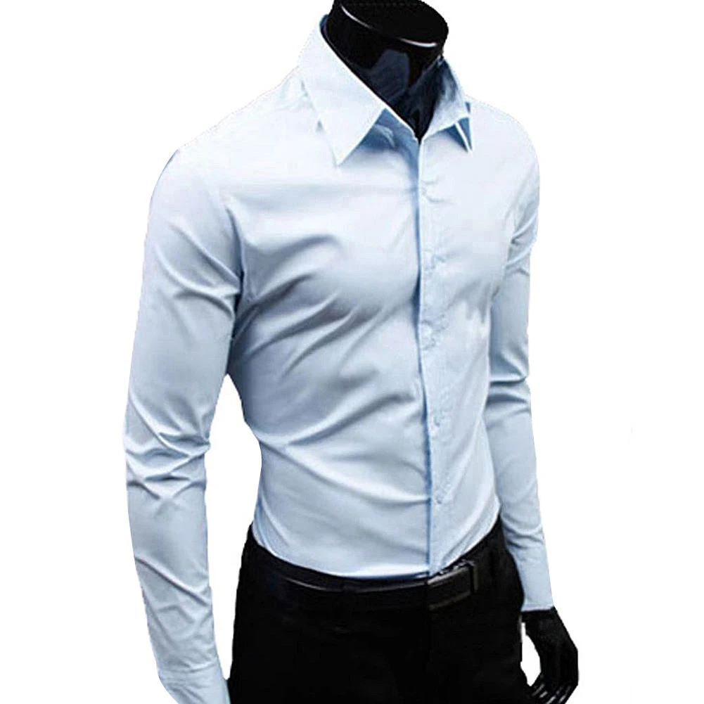 M - 5XL Business Men\'s Shirt Casual Elegant Work Shirt Solid Color Long Sleeve Buttons Down Slim Plus Size Shirt рубашка camisa