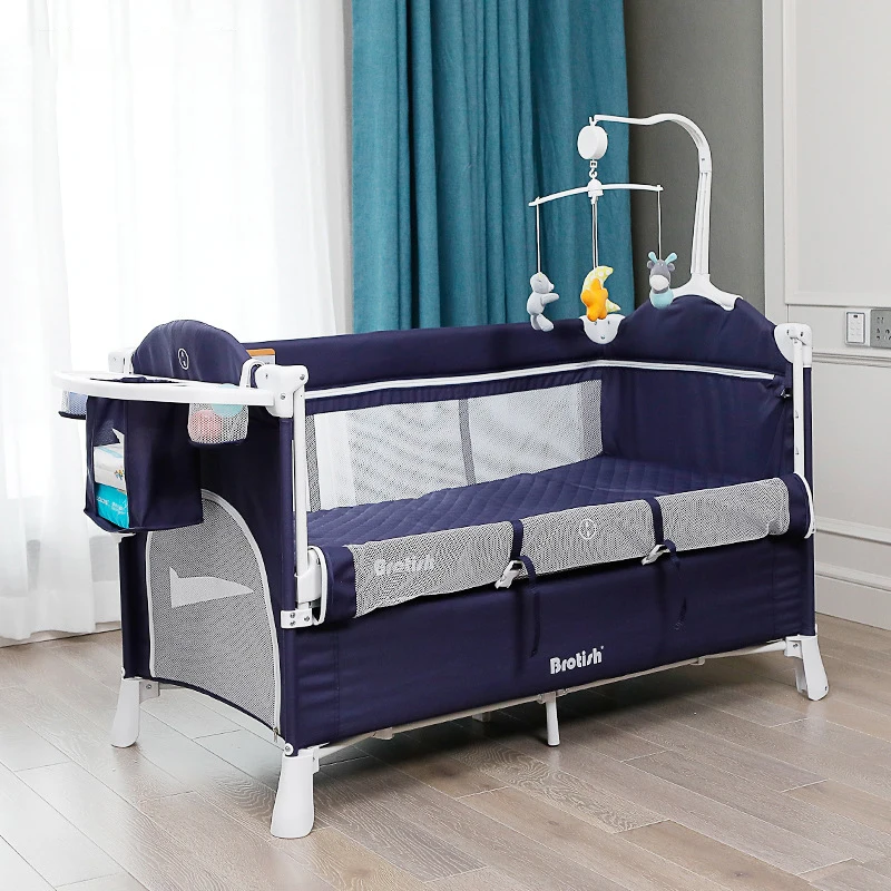 Tempat Tidur Permainan Anak Multifungsi Tempat Tidur Bayi Portabel untuk 0-6 Tahun Tempat Tidur Bayi Lipat dengan Meja Popok Ayunan Rocker