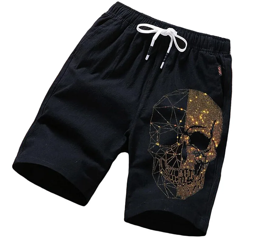 Anime  Mens Rhinestones Skull Shorts Summer Casual  Beach  Men  Short Pants Streetwear   Fitness Clothing