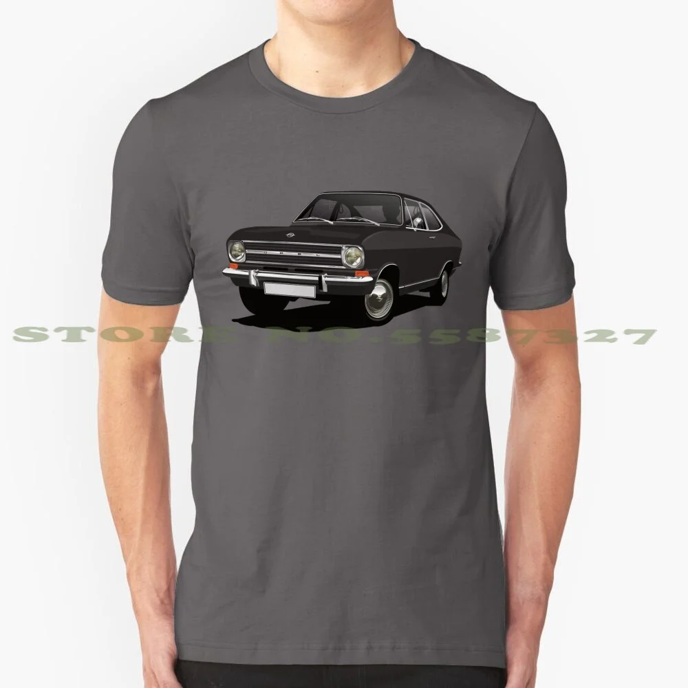 Black Opel Kadett B Coupe 100% Cotton T-Shirt Opel Kadett German Cars Automobiles Illustration 70S 60S Enthusiast Classic