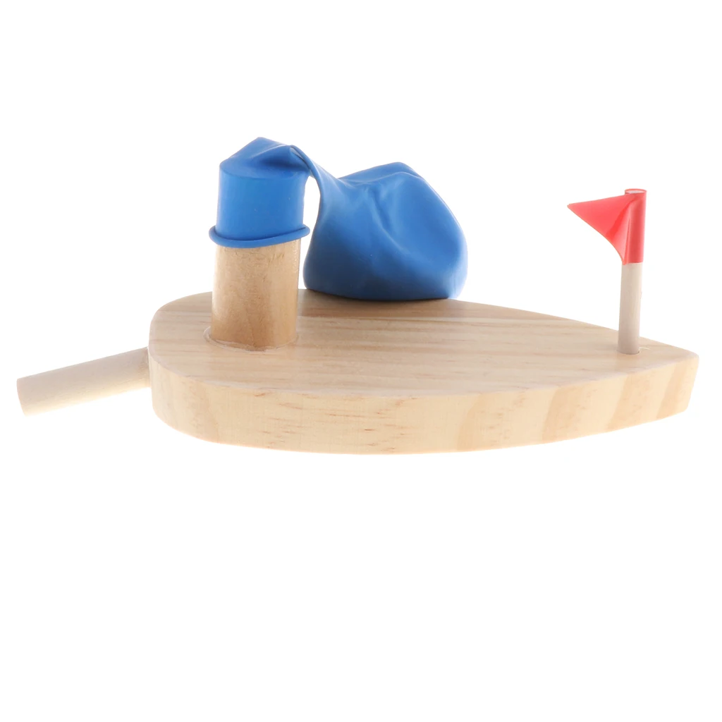 Air Balloon Powered Wooden Boat Kid Science Educational Toy Physical Gadgets Jet-propelled Wooden Speed Boat