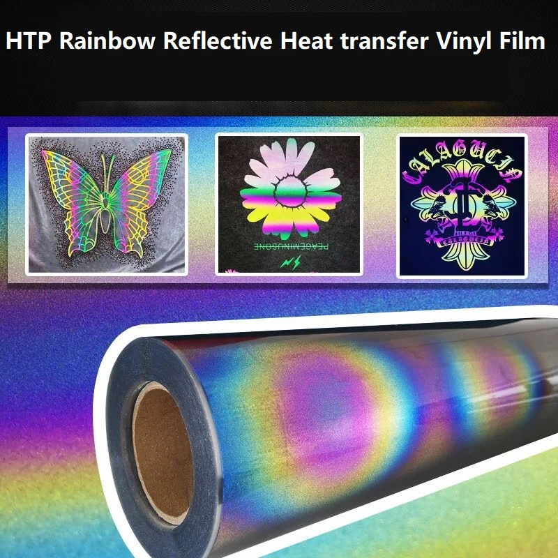 HTP Reflective Heat transfer Vinyl  Iridescence Film DIY Rainbow Hot Iron on Reflective Warning Tape Bag Clothing Shoes