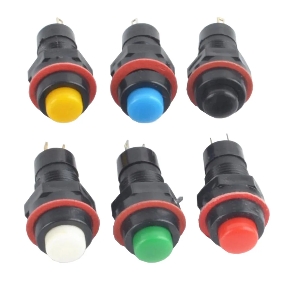 10 szt. 10mm samoblokujący/samoresetujący wyłącznik przyciskowy 2A/125V Minitype przełącznik przyciskowy 6 kolorów