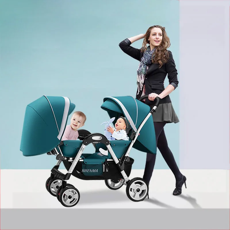 

Twin Baby Stroller Folding Double Stroller Twins Stroller Can Sit Lying Newborn Double Pram Kids Strooler Travel System