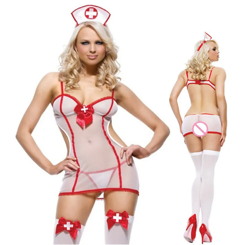 Sexy Lingerie Nurse cosplay white sexy see-throng Nurse Underwear Role Playing realistic uniform Erotic Babydoll Dress for Sex