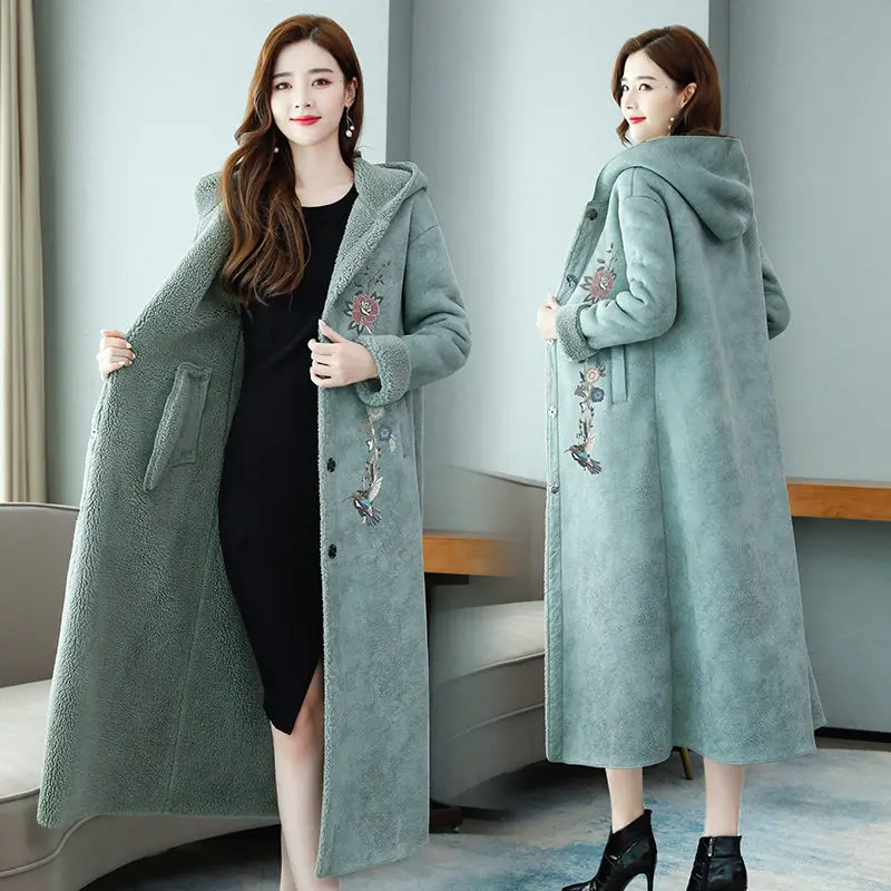 Fur Coat Women's Mid-Length 2020 New Winter Korean Windbreaker Thickened Warmth Long Over The Knee Printed Lambswool Jacket y463