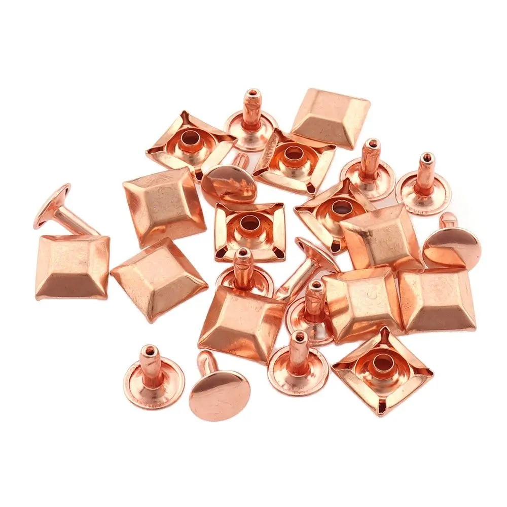 50sets Rose gold Pyramid Square Base Spikes Punk Garment Rivet Cap Stud For Hat Jeans Shoes Leather Cap bag Diy Craft Accessory