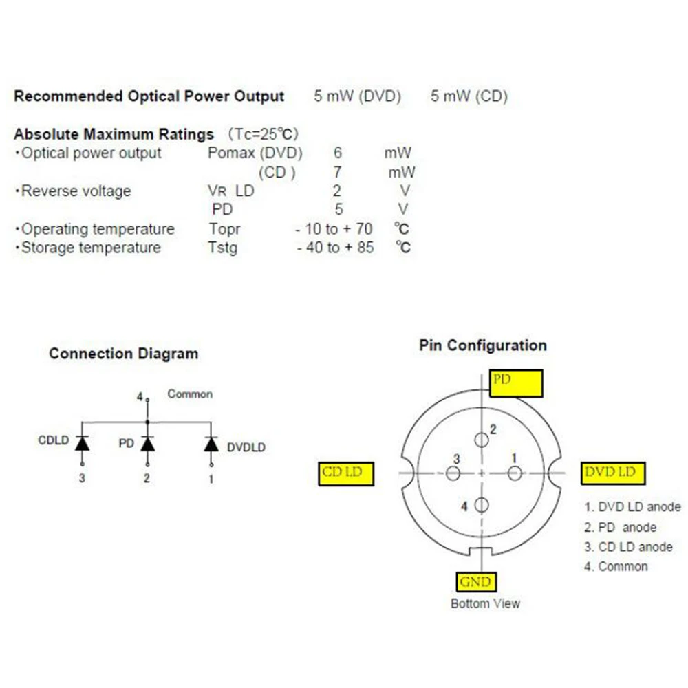 SLD6164RL-G  5.6mm 780/650NM 5MW dual wavelength laser diode For SONY