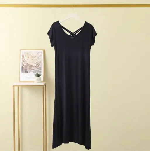 Sexy backless cotton nightgowns women short sleeve long dress casual home wear nightdress modal comfortable female nightshirt