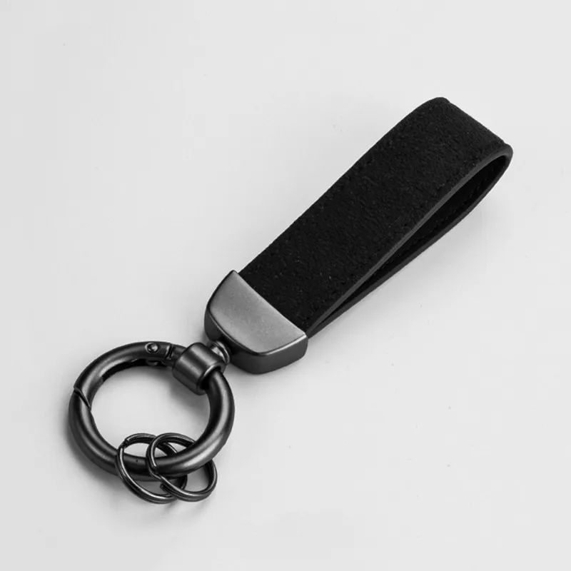 QOONG High Grade Gift Fleece Suede Leather Car Key Chain Creative Genuine Leather Men Keychain Metal Keyring Laser Customization