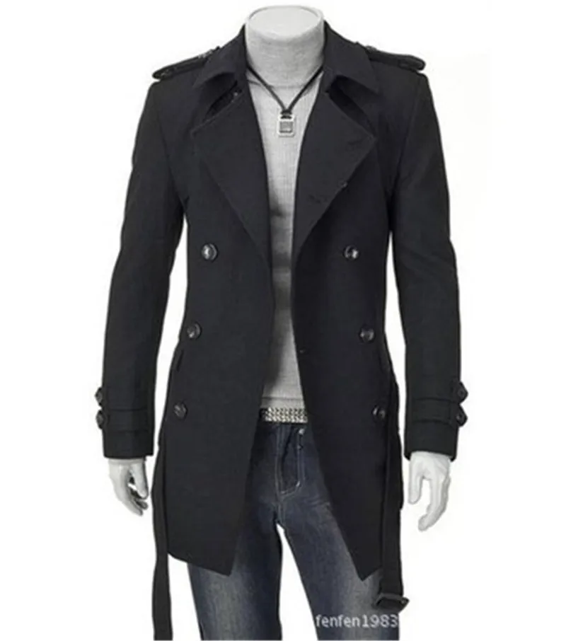 New Men 's Jackets Double Platoon Buckle Clothing Men Long Coat  Belt Double Breasted Trench Coat Black Grey M-3XL