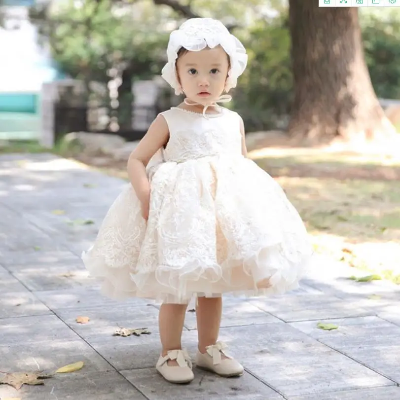 Baby Girl Clothes 2020 New Summer Sleeveless Lace Stitching Christening Gown Dress Birthday Wedding Easter Party Dress Y2737