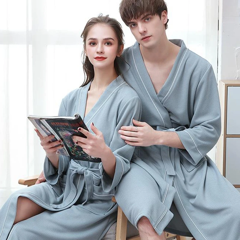 High Quality Pajamas men's four seasons commuting pajamas waffle couple bathrobes kimono men absorbent and quick-drying