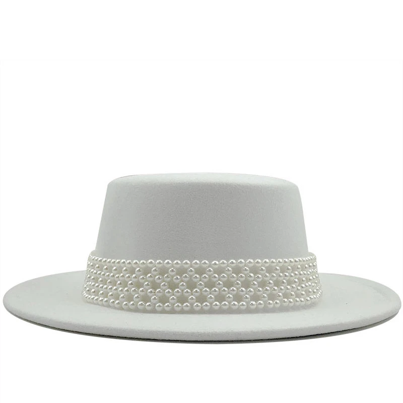 

Women pearl Wool Felt Hats White Wide Brim Fedoras for Wedding Party Church Hats Pork Pie Fedora Hat Floppy Derby Triby Hats