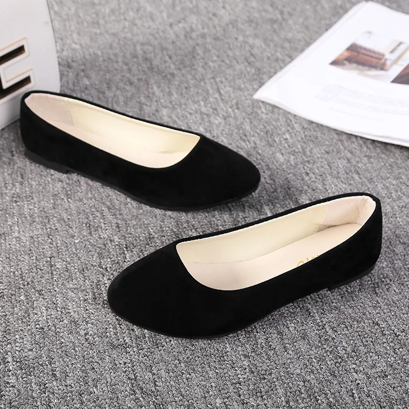 2022 Spring Autumn Women Shoes Flock Flats Comfortable Flat Shoes Women Flats Loafers Shallow Slip on Shoes Red Black Plus Size