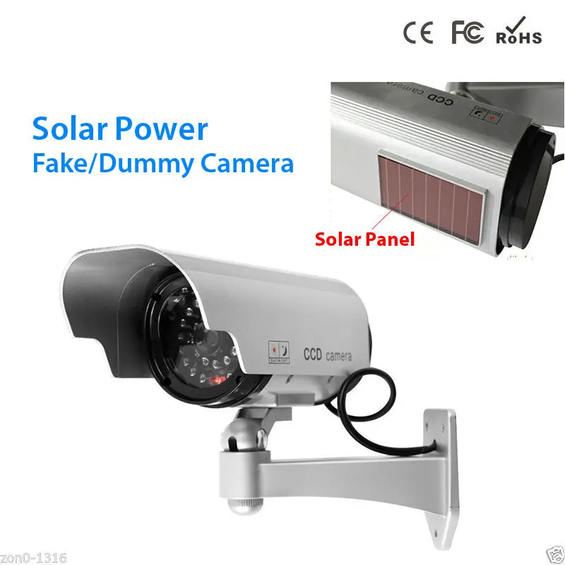 Solar Power Dummy Camera Security Waterproof Fake Camera Outdoor Indoor LED Red Light Monitor CCTV Surveillance Camera