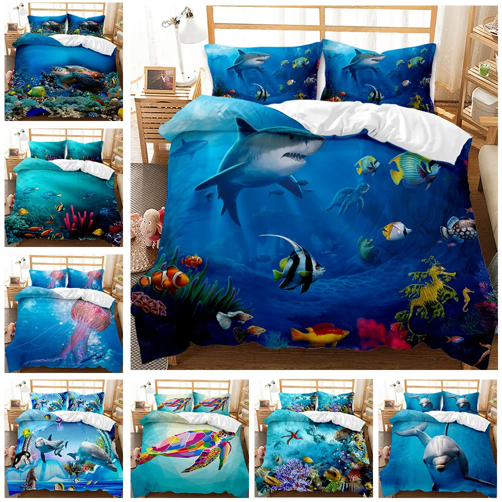 

Sea Animal Bedding Set 2/3 Pieces Duvet Cover Set Full Twin Printed Comforter Quilt Cover&Pillowcase for Adult Kids Bed Set