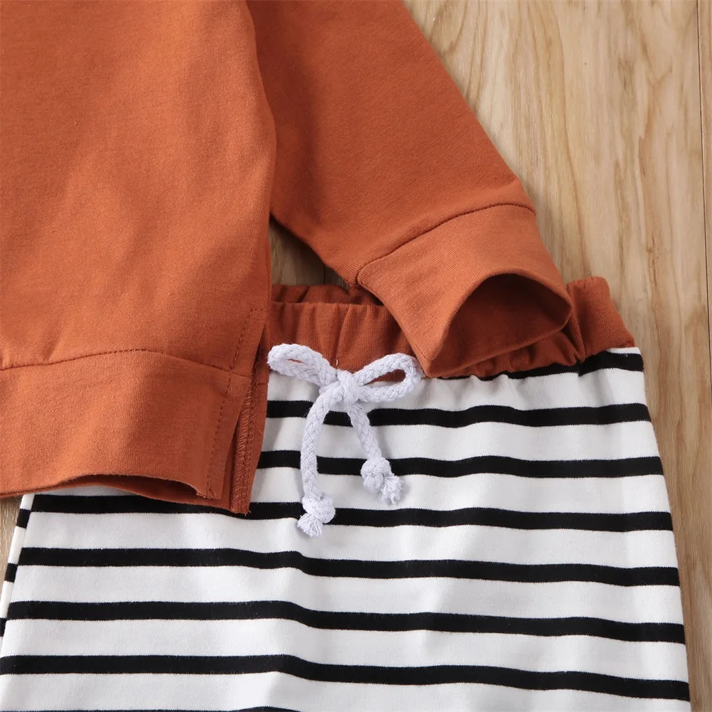 Baby Spring Autumn Clothing Toddler Kid Baby Boy Solid Long Sleeve T-shirt Striped Long Pants 2Pcs Outfit Set Clothes 0-24M