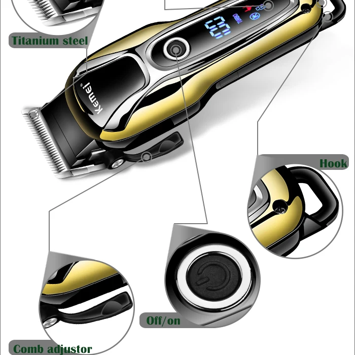 100-240V kemei rechargeable hair trimmer professional hair clipper hair cutting beard electric razor hair shaving machine