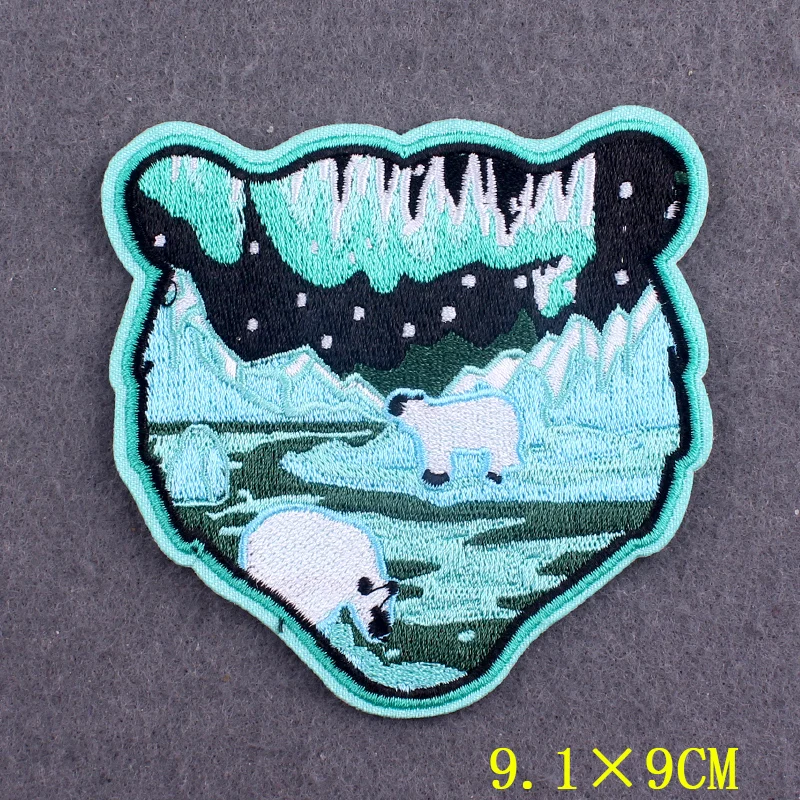 Wilderness Patch Mountain Adventure Embroidered Patches For Clothing Whale Mushroom Stripes Patch Iron On Patches For Clothes