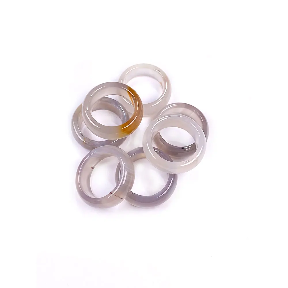 5PCS Natural Stone Rings Jewelry Agates Rose Quartaz Stone Rings Trendy Gift for Women Girlfriend 8mm Width