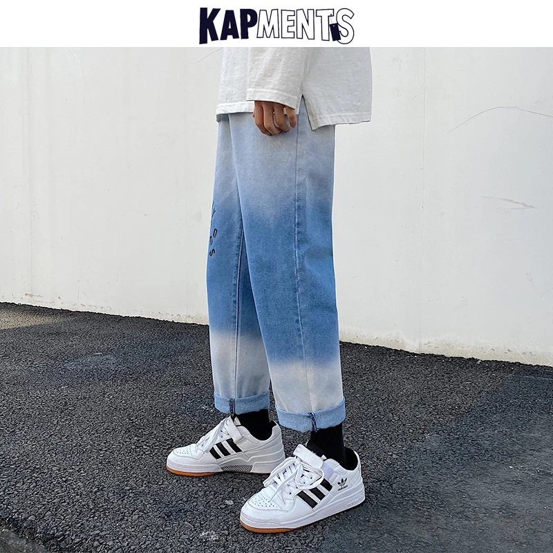 KAPMENTS Oversized Men Gradient Straight Jeans Pants 2023 Mens Streetwear Harajuku Baggy Black Jeans Male Korean Denim Joggers