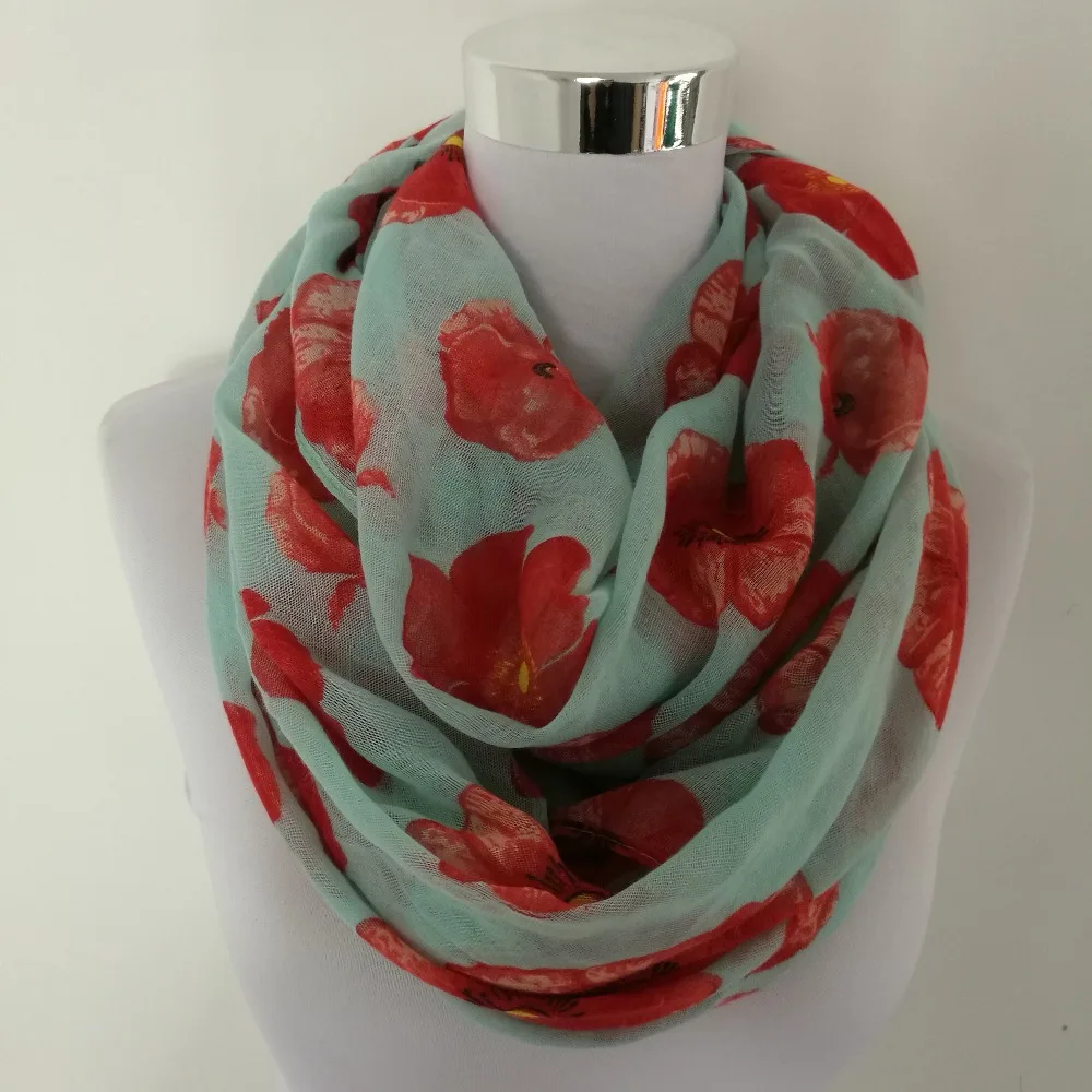 New women Ladies Fashion Viscose cotton big flowers Print infinity scarf Fashion Poppies Scarves Shawl Wrap hot sale neckerchief