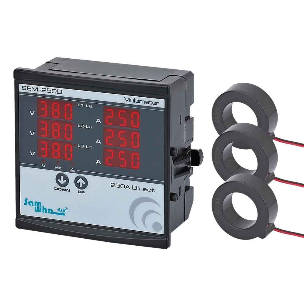 Samwha-dsp SEM-XXD Digitális multimeter, contains 3 C.T, hármas Mozzanat volt(l-l), (L-N), Amper , Frekvencia, Mozzanat Sorrend kijelző