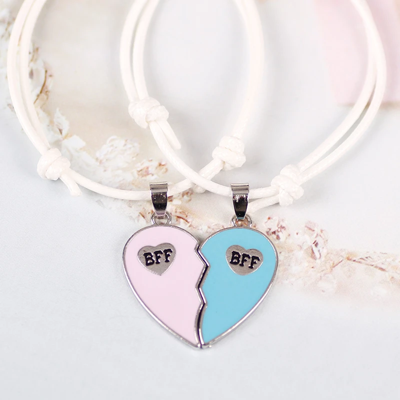 Bohemian Braided Bracelet Fashion Simple Ladies Stitching Heart Shaped Best Friend BFF Pendant Friendship Jewelry Gift 2023