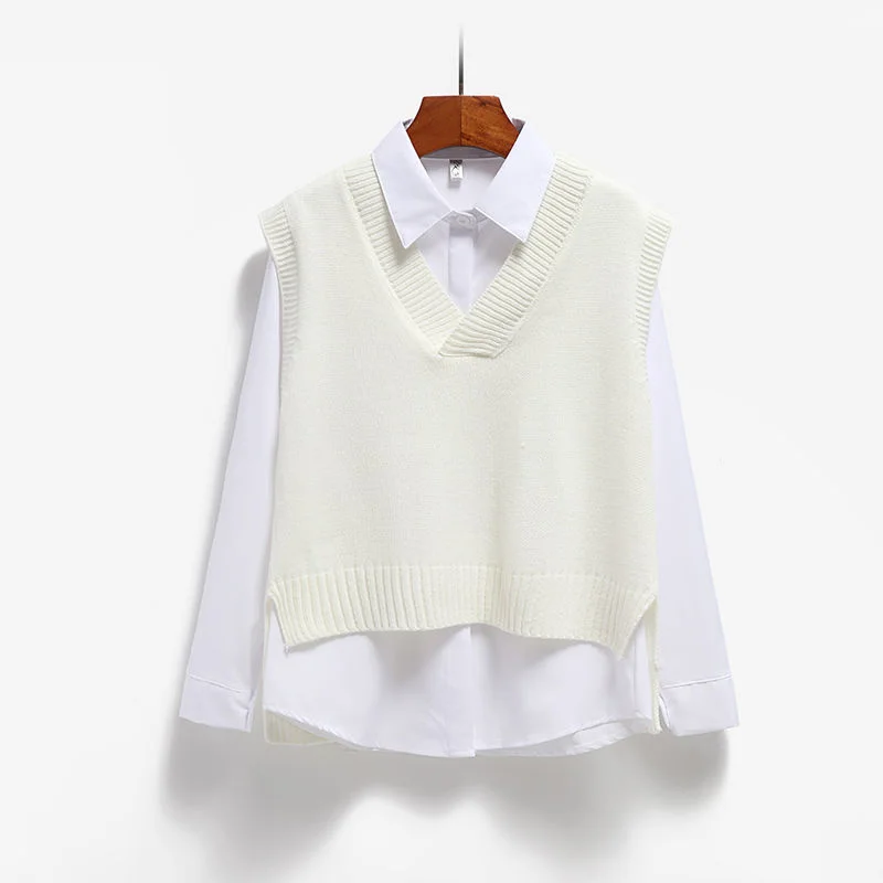 Women Sweater Vest V-neck Knitted Top 2024 New Korean Fashion Knitwear Spring Autumn Jumper Female Solid Sleeveless Pullover