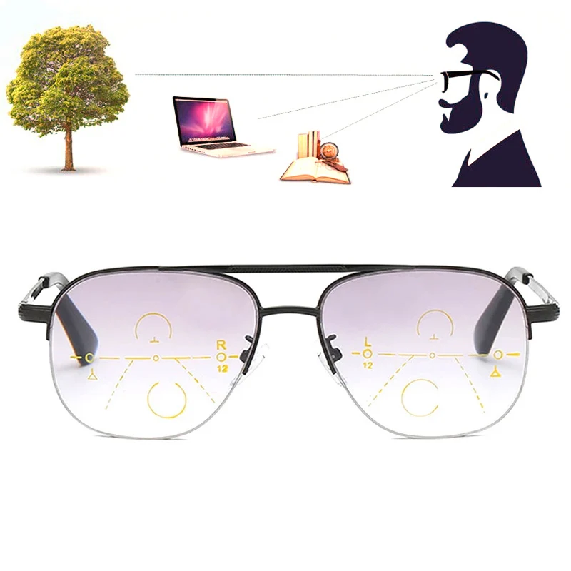 

Men Women Multifocal Sun Reading Glasses Progressive Gradient Tinted Presbyopic Glasses +1.0 1.5 2.5 Anti Blue Ray Uv Driving
