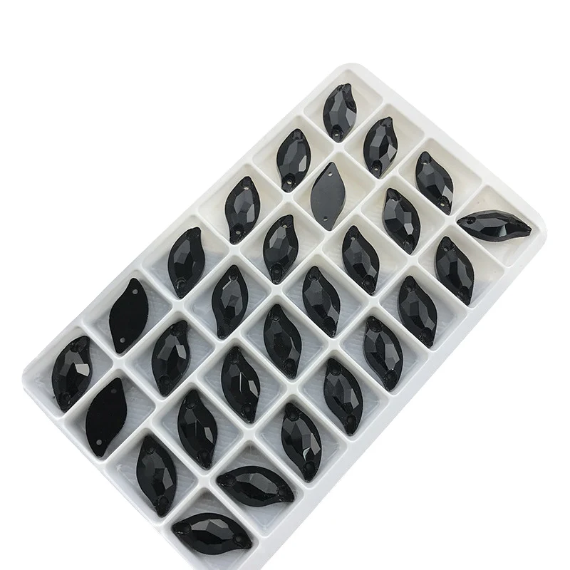 QL Crystal  S shape Glass Rhinestone For Diy Clothes/Shose/Bags Etc. Material  6x12mm,10x20mm Black Sew-on Stone