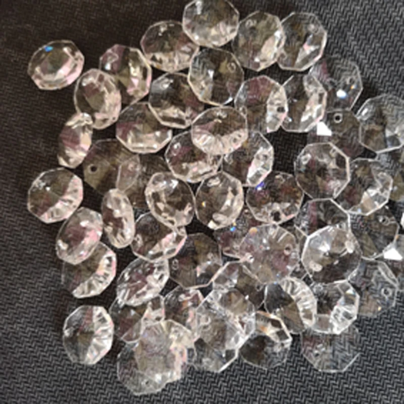 200pcs 14mm  2 hole Crystal Glass Octagon Beads For Chandeliers Parts Crystal Curtain Accessories Home Living Decoration