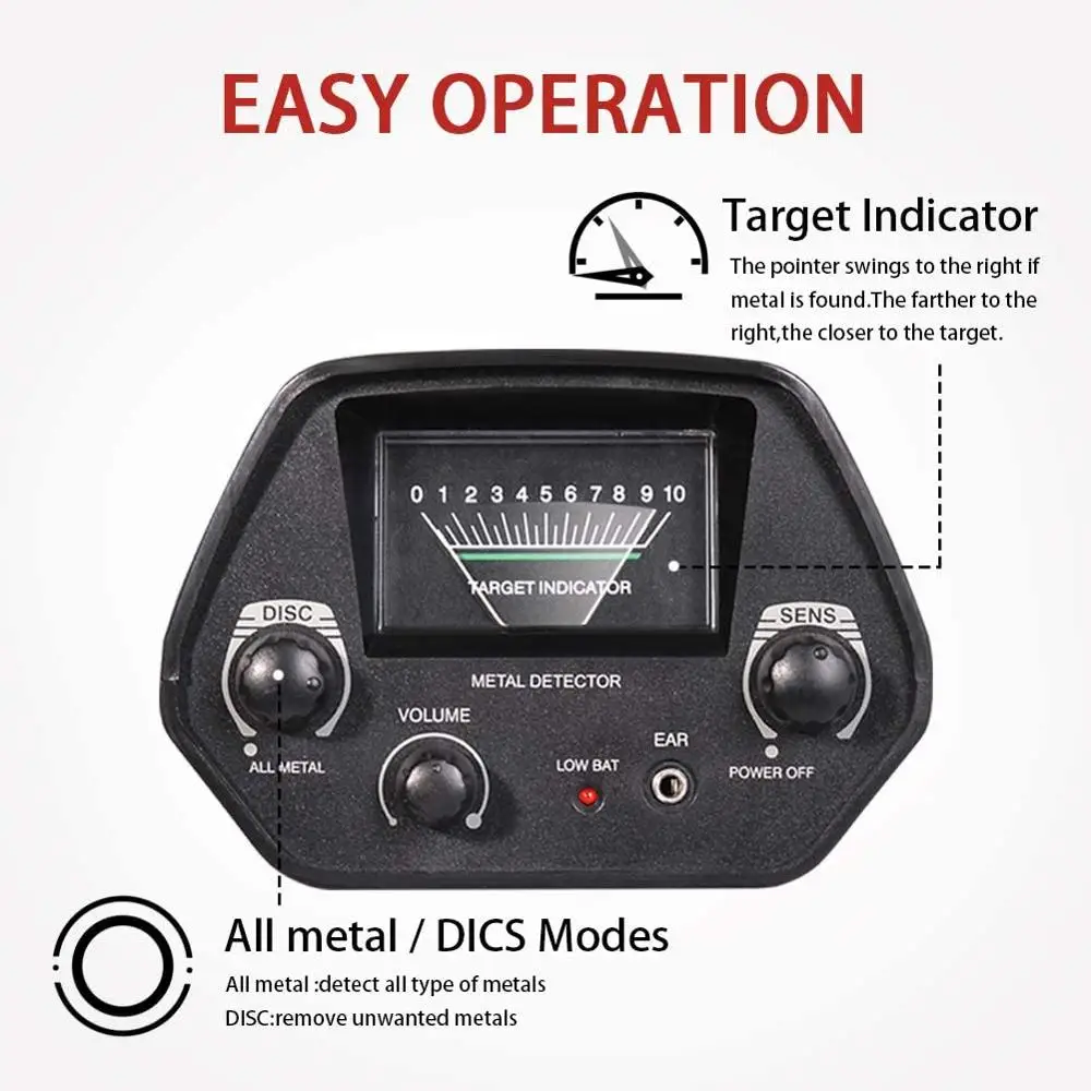 Handheld Metal Detector with Frequency 5.0 KHz 2 Operation Modes All Metal Disc