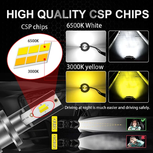 Imagen 2 del producto BraveWAY 3000K + 6500K H3 HB3 HB4 9005 9006 H11 Luces antiniebla LED Bombillas de faros de coche LED 12V Blanco Amarillo