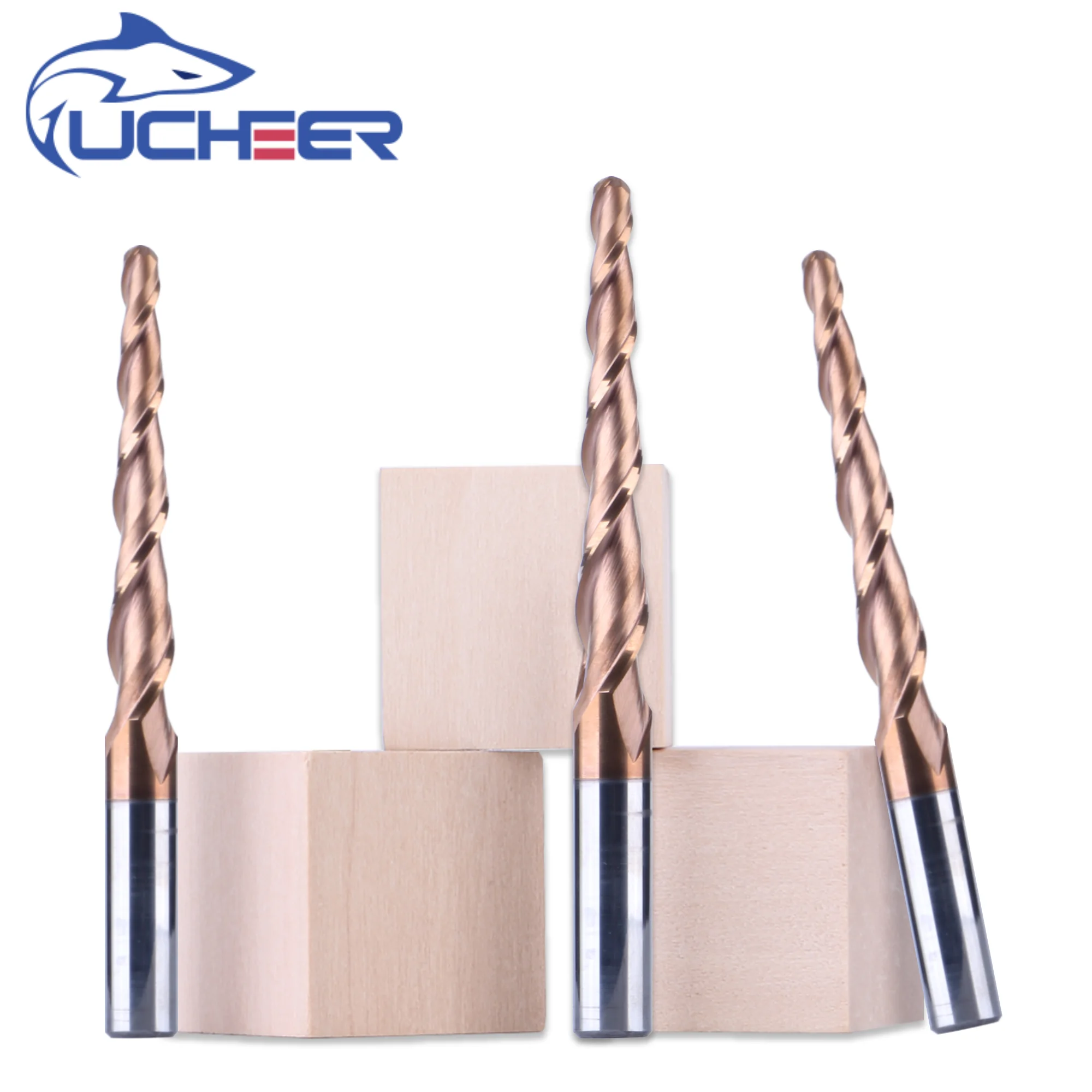 UCHEER 1pc 10/12mm Taper Ball Nose End Milling Solid Carbide Coated Cone Cnc Cutter Woodworking Engraving Bit