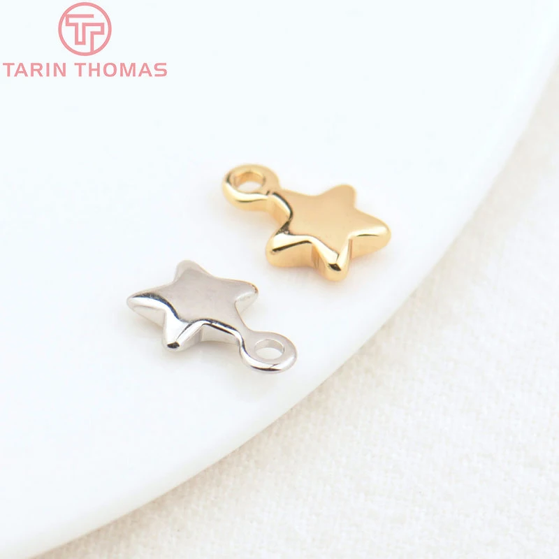 

(1815)20PCS 7x10MM Hole 1.5MM 24K Gold Color Plated Brass Small Star Charms High Quality Diy Jewelry Accessories